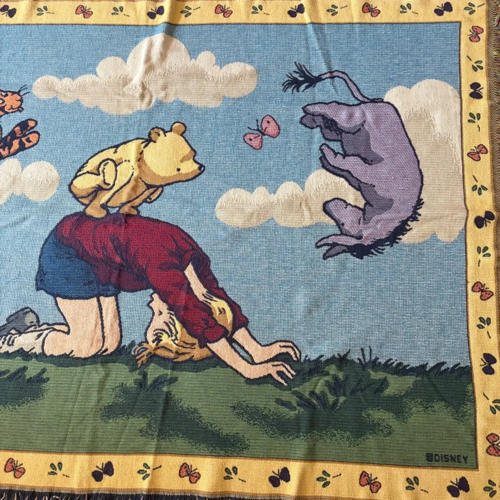Vtg Disney Classic Pooh Woven Tapestry Throw Blanket Goodwin Weavers 44x68 USA